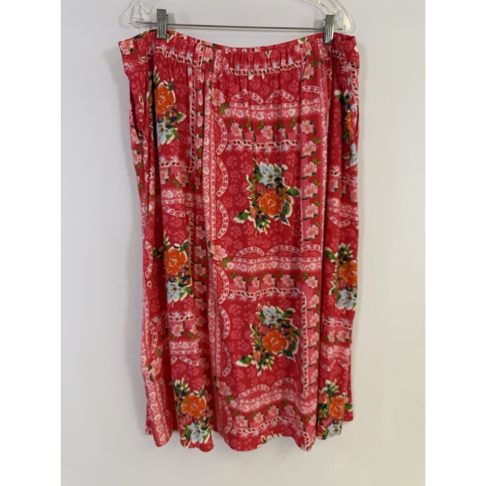 Lauren Conrad Red Floral Midi Skirt Linen Blend Women's XXL Elastic Waist Fairy - Picture 3 of 10